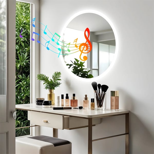 Badrumsspegel, Bluetooth-anslutning, dimbara LED-lampor,Aluminium, Gul