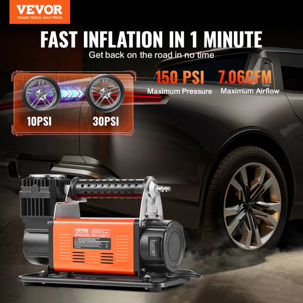Bärbar Däckpump, 150 PSI Maxtryck, 185 L/MIN Luftflöde, YD-127