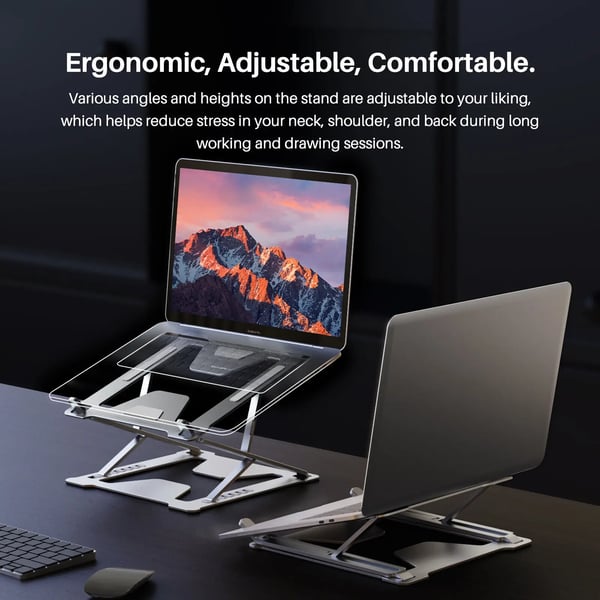 Tablet- og computerstand, justerbar højde, sammenklappeligt design,Sølv