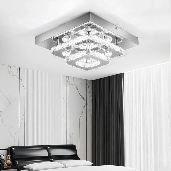 Loftlampe, LED-belysning, Elegant Krystal Design,Kold Hvid, 30x30x11cm, HVID