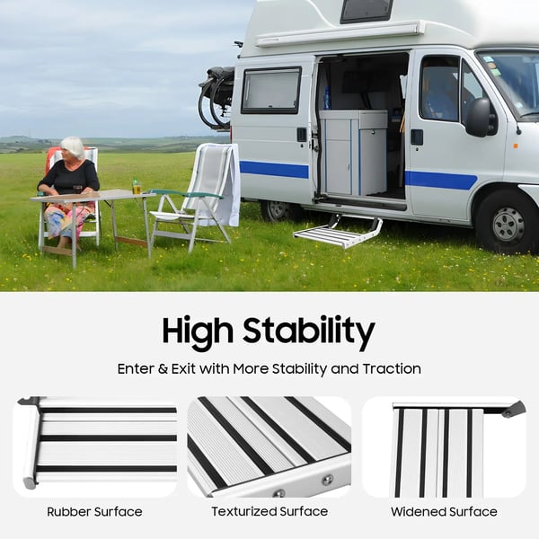 Aluminium RV Trin, Foldbart Design, Høj Belastningskapacitet,Sølv