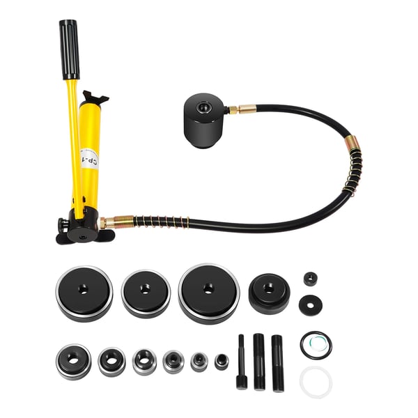 Hydraulinen lävistinsarja, 10 muottia, maksimaalinen työpaine 15 tonnia,Keltainen