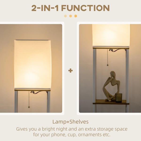 Gulvlampe, Moderne Design, Integrerede Hylder,Brun og Hvid