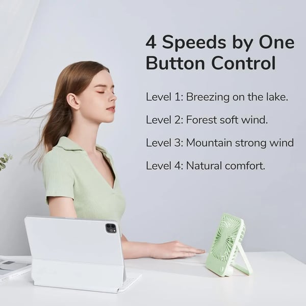 Skrivebordsblæser, 180° Foldbar, 4-Hastigheds Justerbar,4500mAh Grøn