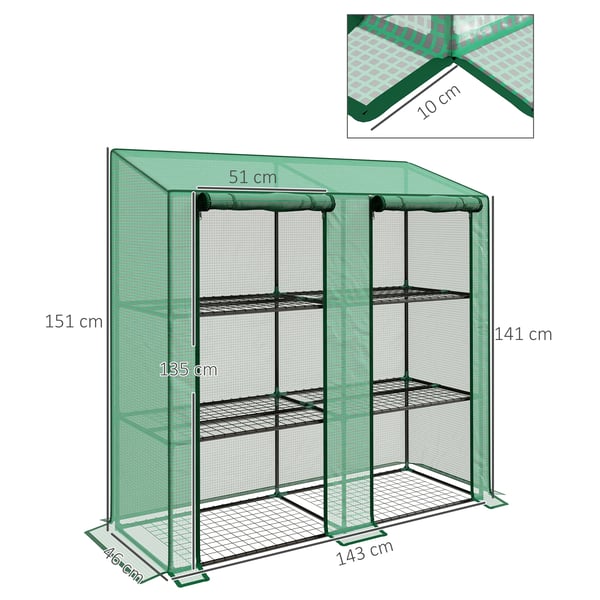 Havehus, Vandtæt stof, 143 cm x 46 cm x 141/151 cm, Kompatibel med forskellige haveplanter, Giver beskyttelse mod vejrfaktorer