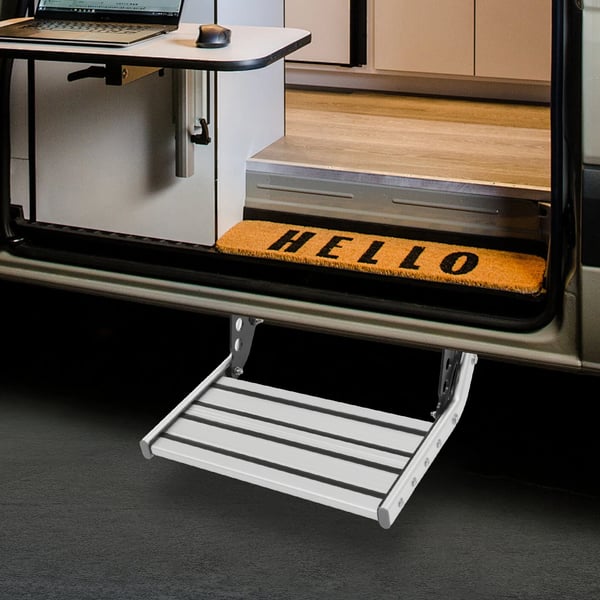 Foldbar RV-trin, Holdbart Aluminium, Indbygget LED-lys,Foldbar RV-trin