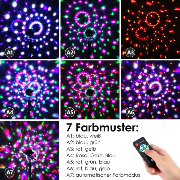 Disco Lys, 6W Effekt, 220V Spænding, 7 Farvekombinationer, 3 Aktiveringsmåder, Bærbart Design
