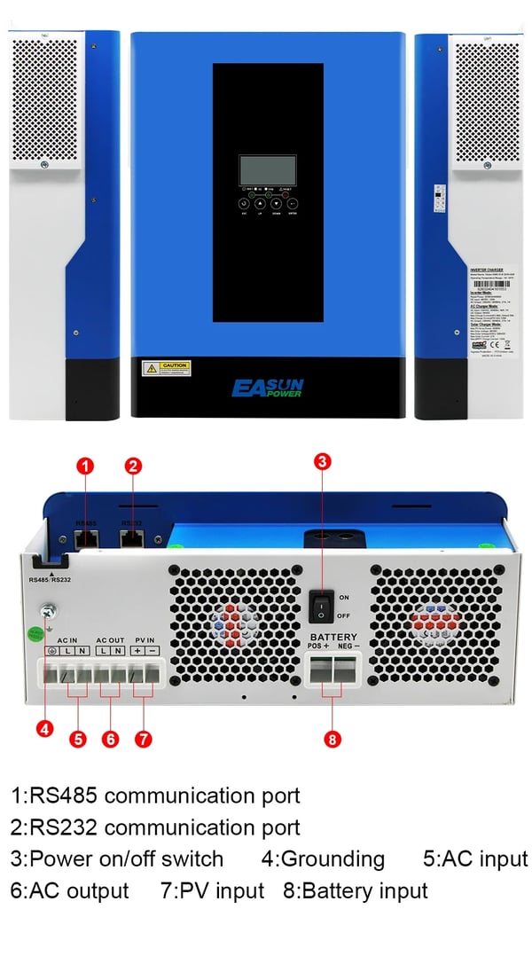 EASUN POWER Inverter, 6200W Ren Sinusbølge, 80A MPPT Solcellelader Controller,SMG-III-6.2KW-Wifi