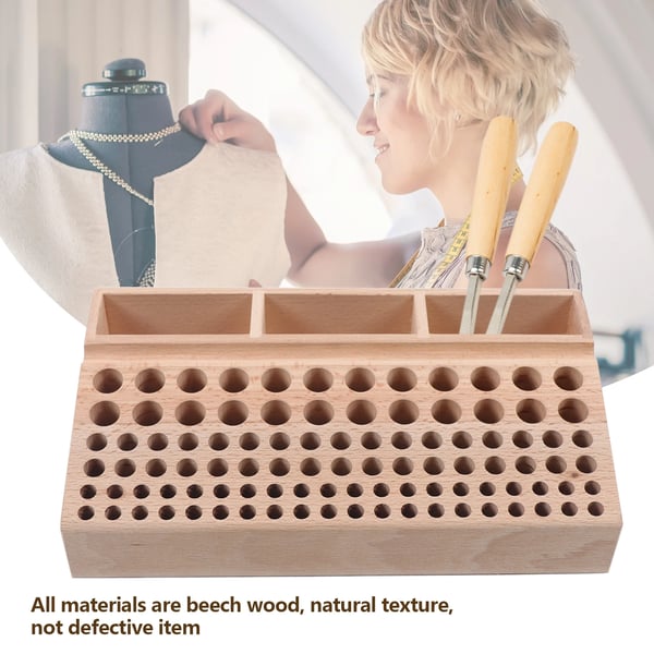 Læderhåndværk Værktøjsholder, Multi-Hul Design, Holder 98 Værktøjer,Træ