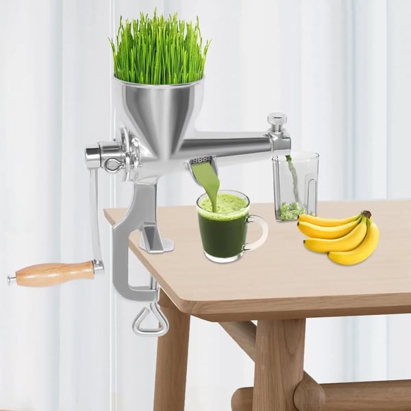 Manuell vetegräsjuicer, rostfritt stål, hög juiceutvinning,Silver