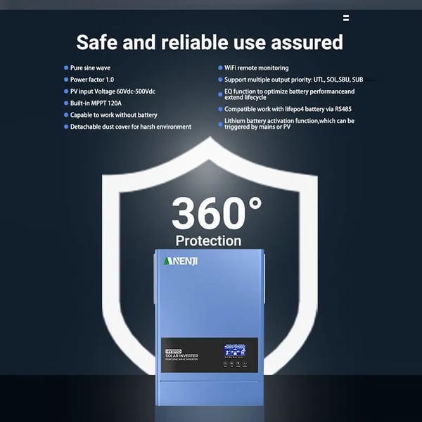Hybrid sol inverter, ren sinuskurve, WiFi fjernovervågning,ANJ-6200W-48V-WIFI, 48V, 220-240V
