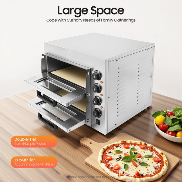 Pizzaovn, 3000W, 220V, 2 niveauer, 50-350℃ temperaturinterval, 57 x 47,5 x 44 cm dimensioner