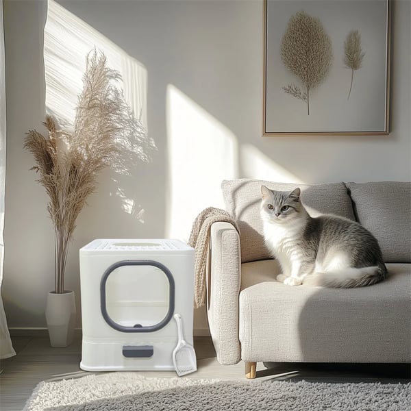 Kattebakke, Innovativ Indgangsdesign, Nem Vedligeholdelse,Hvid og Grå, M