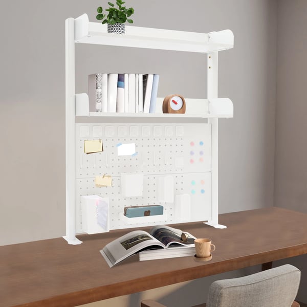 Pegboard Organizer Hylde, 80cm x 12,5cm x 95cm, Stål og MDF, Klemme På, 10-45mm Skrivebords Tykkelse, 15mm Hylde Tykkelse