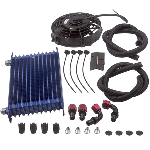 Motorolie Køler Kit, AN-10 Ind/Ud, 13,5" x 8,2" x 2", 7" Elektrisk Køleventilator, 1400 CFM, 12V Spænding