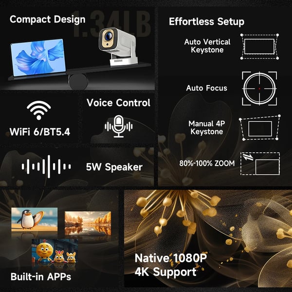 Projektor, Native 1080P, 4K Stöd,HY310 Vit, EU Kontakt
