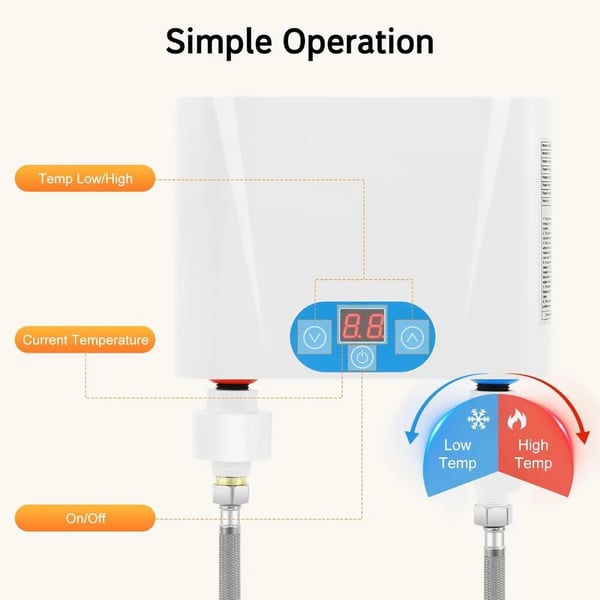 Tankless Vandvarmer, Pladsbesparende Design, Berøringskontrol,HVID