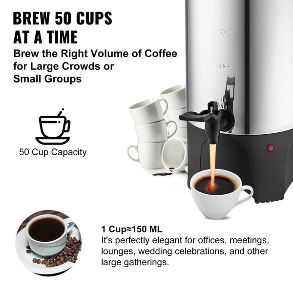 Kaffekande, 50-kop kapacitet, hurtig brygning, rustfrit stål design