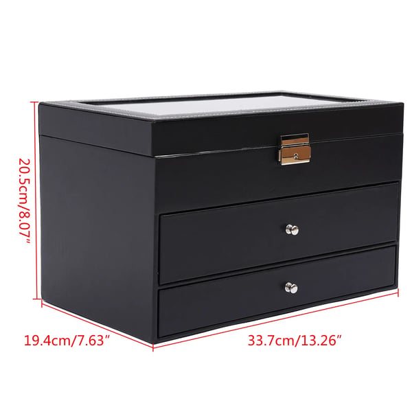 Smykkeskrin, 3-lags opbevaring, 33,7*19,4*20,5 cm, 6 brillekompartments, 12 urkompartments, moderne stil