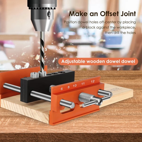 Selvcentrerende dowel jig, præcisionsboring, fleksibel trætykkelse,Orange