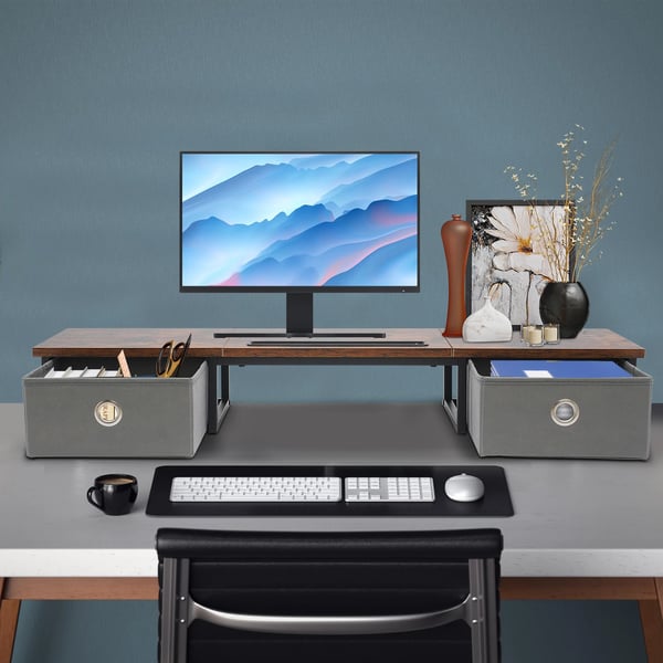 Monitorstativ, Ergonomisk Design, Pladsbesparende Organizer,Brun