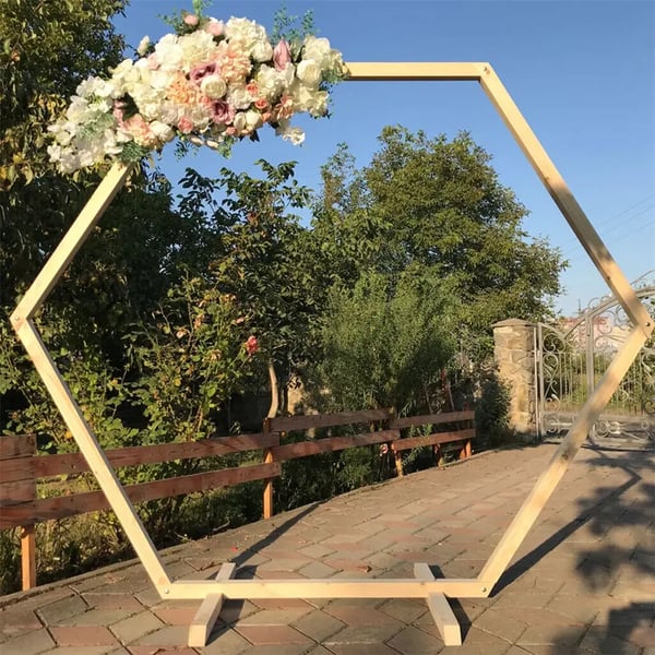 Hexagon Bröllopsbåge, Rustik Design, Lätt Montering,L, Trä