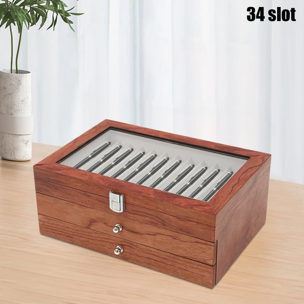 Pennburk, 34 fack, elegant displaydesign, Brun