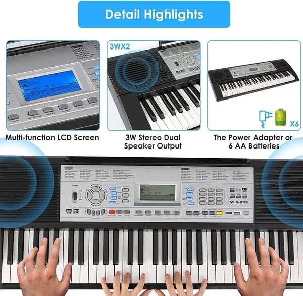 Piano, 61 Näppäintä, Puoli-painotettu Toiminta, Kaksoisvirransyöttö, Sisäänrakennettu Kaiutin, LCD-näyttö