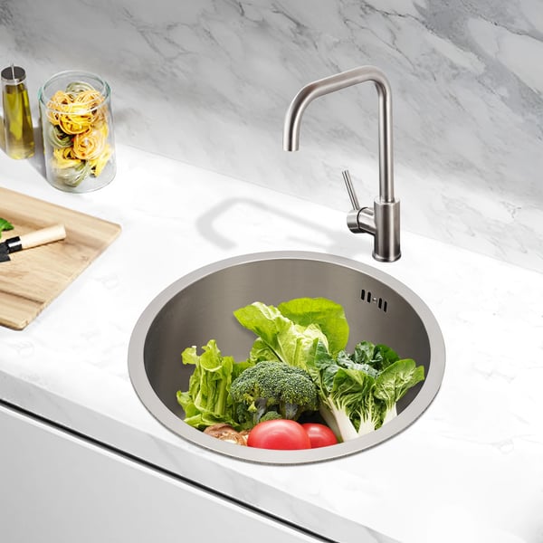 Rund Kökshandfat, Undermonterad Design, Hållbart Rostfritt Stål,Silver