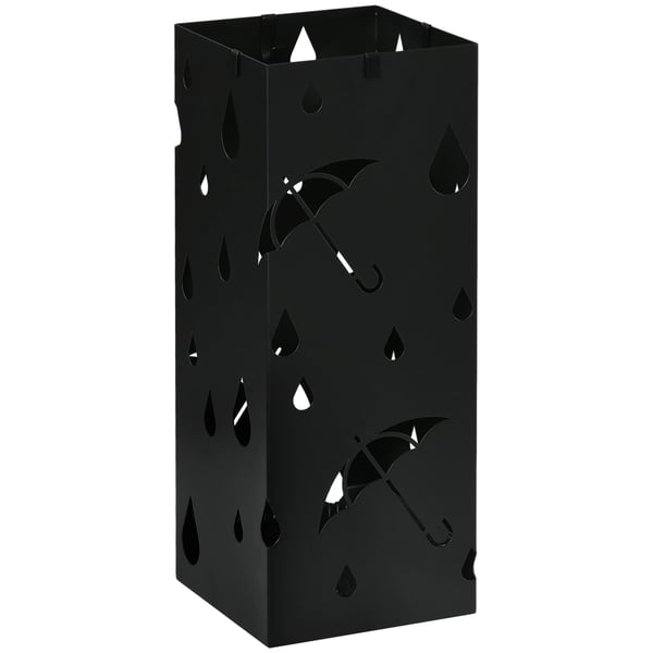Paraplystander, Pulverlakeret Galvaniseret Stål, 15,5 x 15,5 x 41 cm, Holder Paraplyer og Sportsudstyr, Inkluderer 4 Krog, Drypbakke Inkluderet