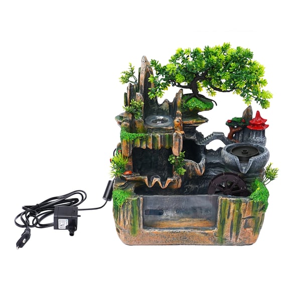 Stenbed Springvand, Harpiks, 30*18*33 cm, Akryl Fiskedam, 220V, Atomizer Inkluderet