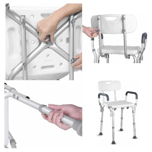 Bruse stol, justerbar højde, 300 lbs kapacitet, aluminiumsramme, skridsikker bund, aftagelige arme