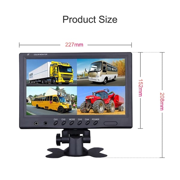 Backup kamera monitor, 4 kamera opsætning, nattevision, brugervenlige kontroller,Monitor med 4 kameraer