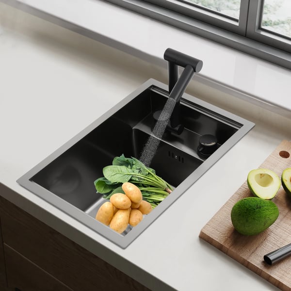 Køkkenvask, Rustfrit Stål, Enkelt Skål Design,sort
