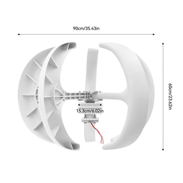 Vindmøllegenerator, Vertikal Aksedesign, Vandtæt Controller,5 Blade, 600W, HVID