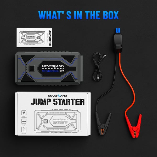 Jump Starter, 6500A Peak Strøm, Kompatibel med 6.0L Benzinmotorer, 150PSI Luftpumpe, Vandtæt Design, Taktisk LED Belysning