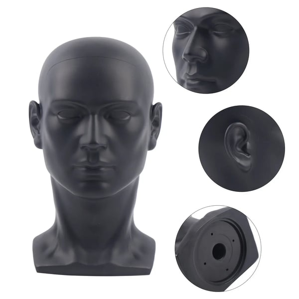 Mannequin Hoved Display, Robust Base, Praktisk Fastgørelse,Sort, 1stk/sæt