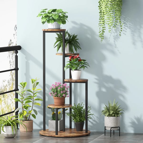 Plantebord, 4-niveau design, pladsbesparende hjørneshelf,Rustik Brun