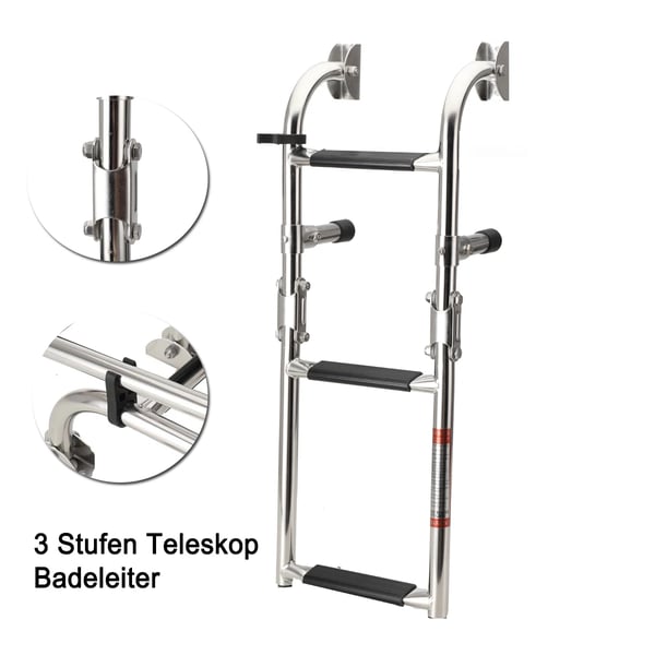Teleskopisk Bådtrappe, Rustfrit Stål, Foldbart Design, 3 Trin, Skridsikre Trin, Høj Belastningskapacitet