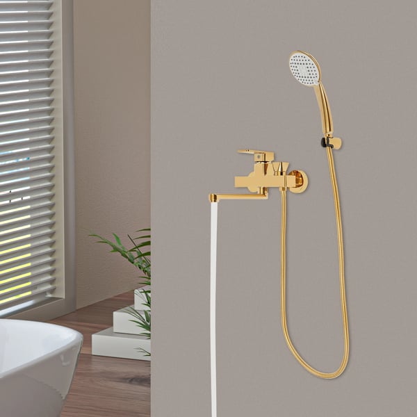 Brusesæt, håndbruser med 4 spraytilstande, vægmonteret design,Guld
