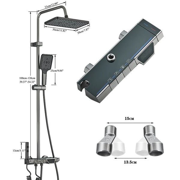 Smart Digital Bruserarmatur, Kold- og Varmekontrol, Moderne Design,GRÅ