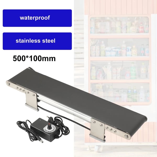Transportbånd, Aluminiumlegering Krop, Rustfrit Stål Beslag, 490 mm Længde, 100 mm Bredde, AC 100-240V Indgang