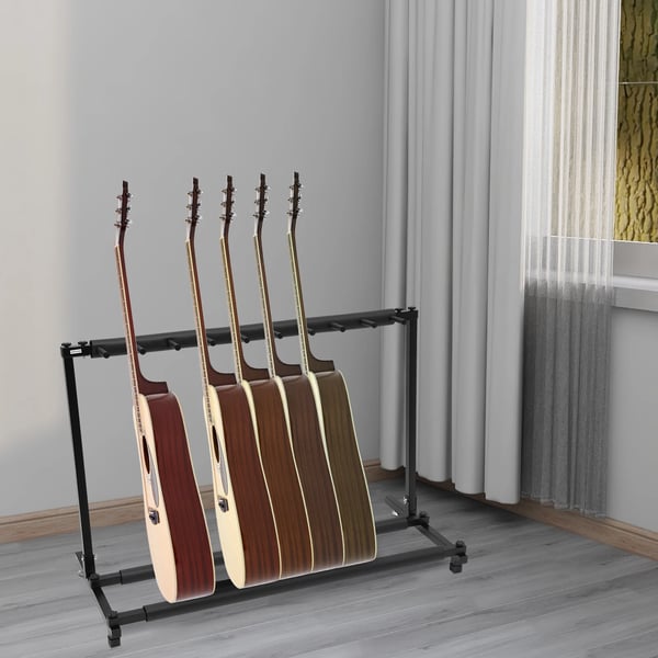 Fällbart Gitarrstativ, Järnmaterial, Dimensioner 110x47x73cm, Fällbar Bärbar Design, Vikt 3.2kg, Rymmer 9 Gitarrer