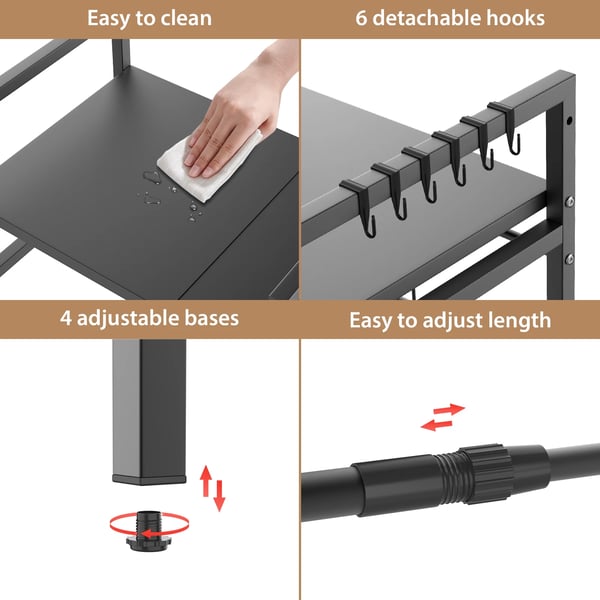Mikrobølgeovn Hylde, Metal, Justerbar Længde 40-60 cm, Dybde 36 cm, Højde 32/42 cm, Belastningskapacitet 25 kg