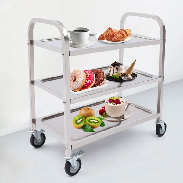 Serveringsvagn, Rostfritt Stål, 3-Nivå Design,75cm