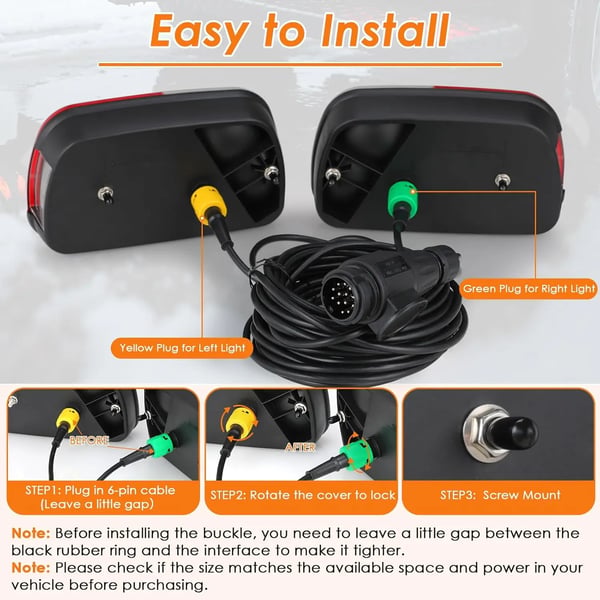 Trailerbelysningskit, 12V DC spænding, 5,5 m kabel længde, 13-pins stik, 2 x 6-pins bajonetforbindelse, 7 funktioner