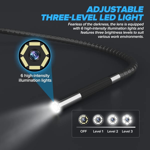Automotive Borescope, 210° Styrelinse, 1080P HD Kamera, IP67 Vandtæt Rating, Justerbar LED Belysning, Kompatibel med Mobile Enheder