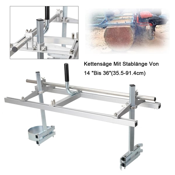 Kædesavsmølle, 36 tommer skinne længde, Kompatibel med 14-36 tommer kædesave, Planketykkelse op til 30 cm, Holdbar aluminium- og stål konstruktion