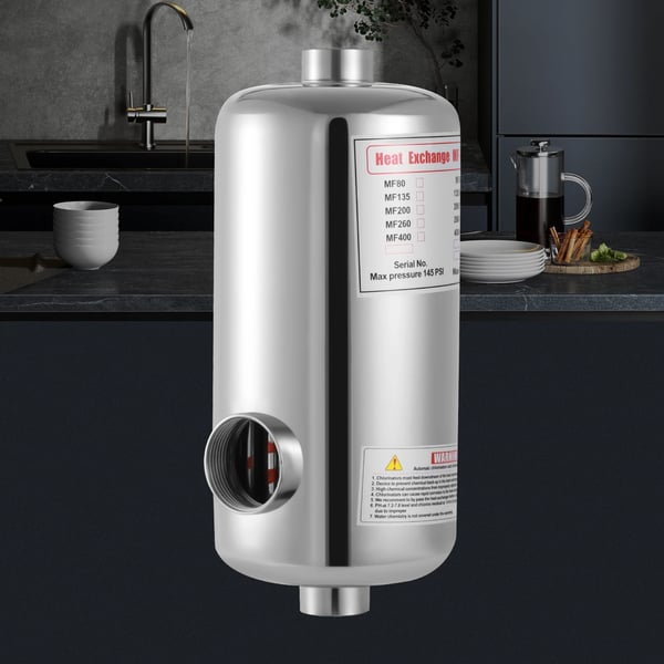 Rustfrit Stål Swimmingpool Varmeveksler, 28kW Effekt, 150L/40gal/min Flow Rate,sølv