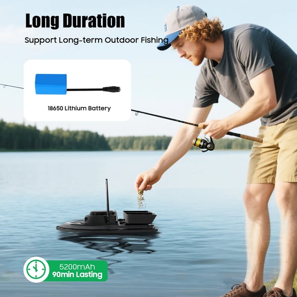 Fiskebaitbåd, Dobbelt Bin System, 5200mAh Lithiumbatteri,sort